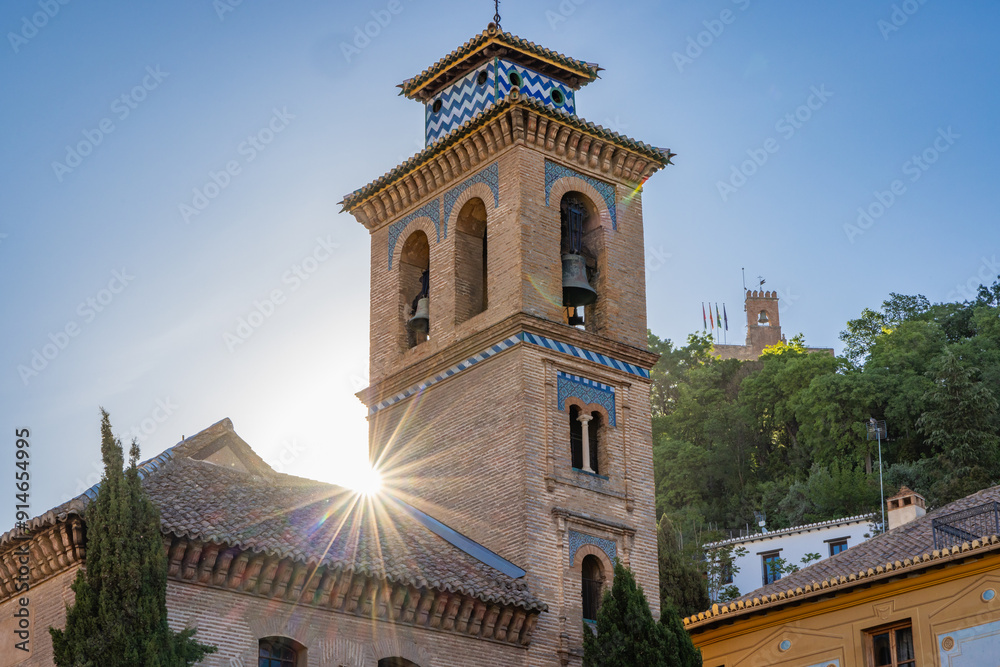 Fototapeta premium Bell tower of the Santa Ana, Saint Ann, Church in Granada.