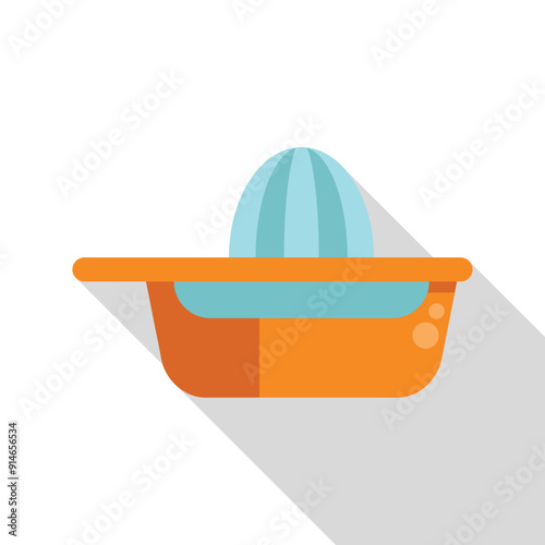Orange and blue citrus juicer squeezing fresh juice for a healthy, refreshing drink