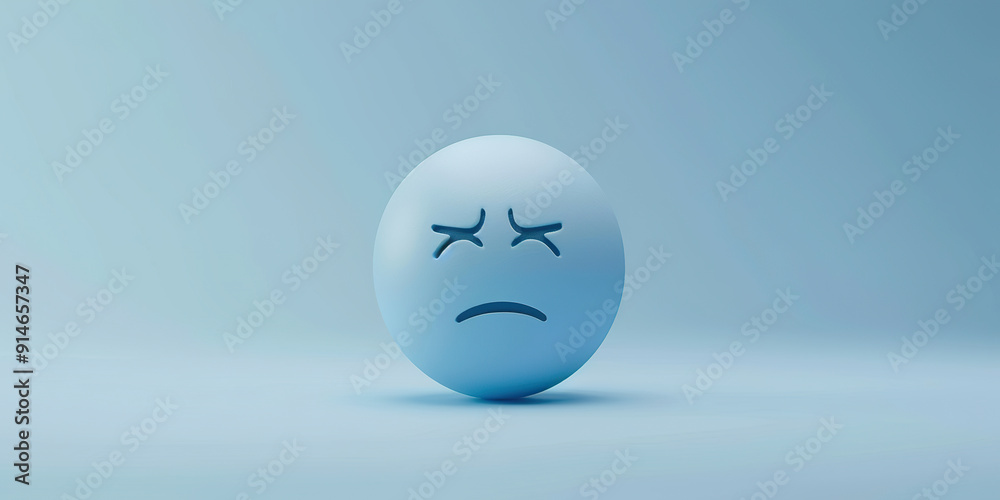 Blue 3D Egg with Frowning Face. Blue 3D Egg with Frowning Face.