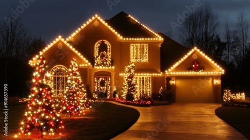 Decorated house with christmas lights --ar 16:9 --v 6.1 Job ID: d41e5a02-eb93-49a7-b430-3b92b806cd85