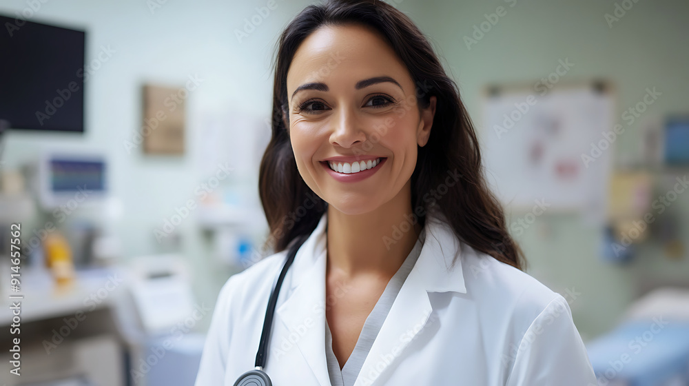 confident smiling woman doctor in hospital wearing white coat confident smiling woman doctor in hospital wearing white coat