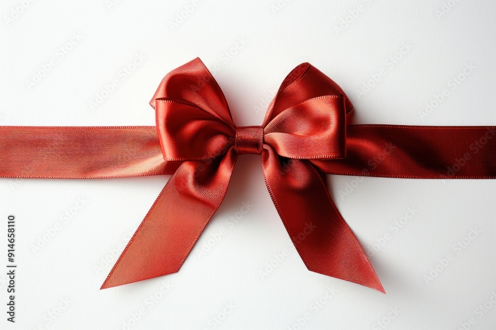 Red Satin Bow on White Background