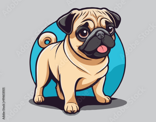 Cute pug dog cartoon logo vector mascot character
