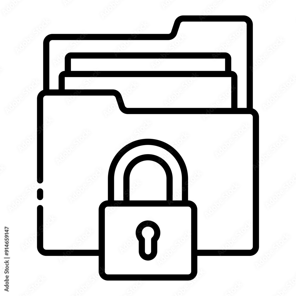 Icon showing a locked folder indicating security and protection. Icon showing a locked folder indicating security and protection.