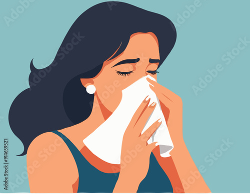 Woman blowing her nose 