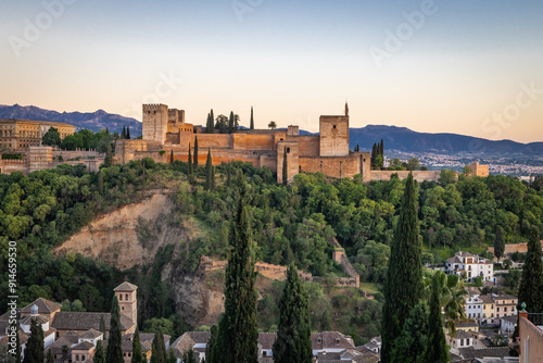 Sunset view of the Alhambra in Granada.