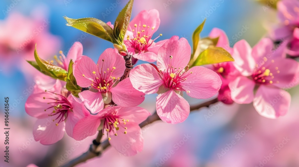 Obraz premium Beautifully Blooming Sakura Flowers Against Blue Sky