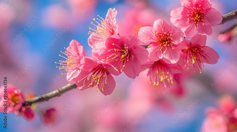 Beautifully Blooming Sakura Flowers Against Blue Sky Beautifully Blooming Sakura Flowers Against Blue Sky
