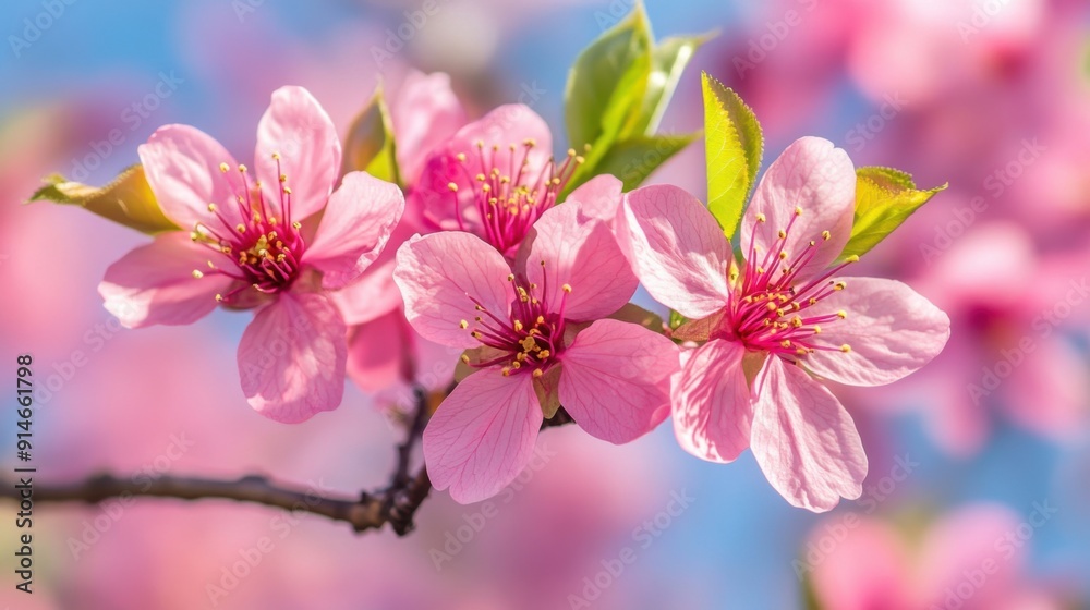 Obraz premium Beautifully Blooming Sakura Flowers Against Blue Sky