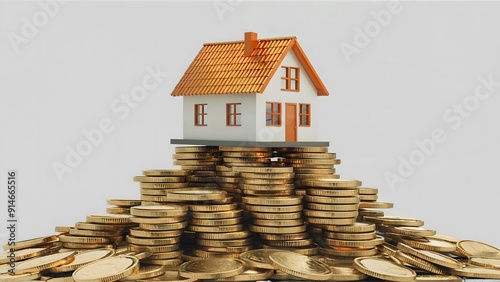 Model House on Stacks of Gold Coins Symbolizing Real Estate Investment and Wealth Accumulation