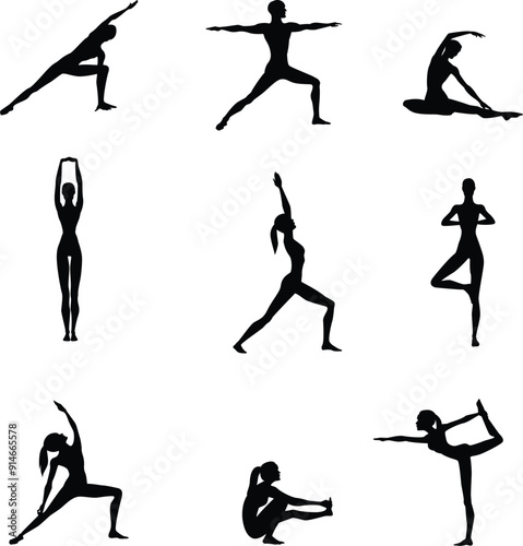 Vector illustration silhouettes people in gymnastic stretch isolated on a white background