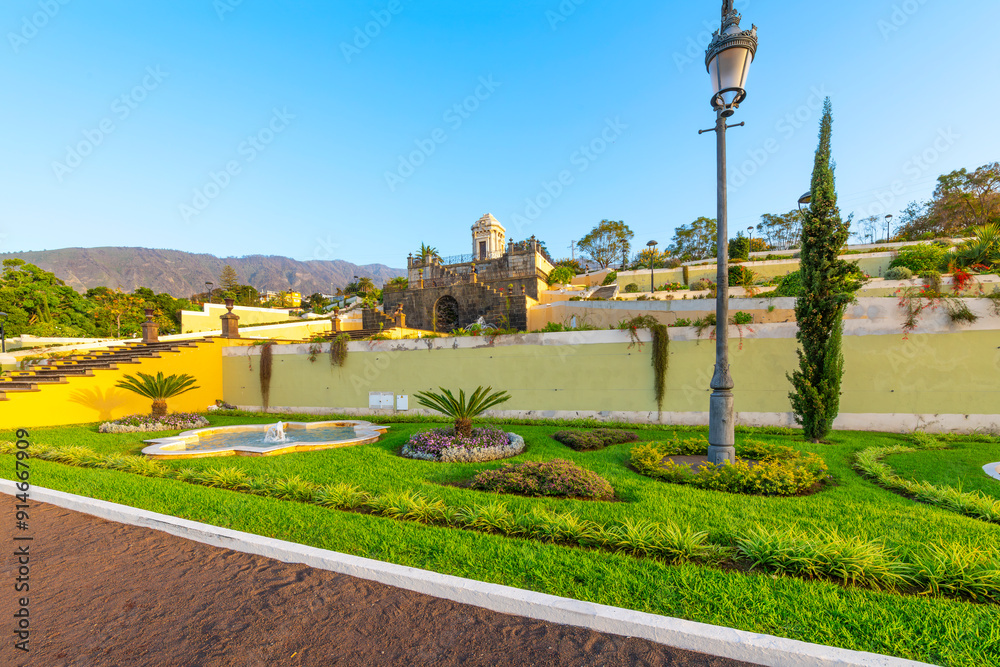 Naklejka premium The hillside Marquesado de la Quinta Roja Garden at the seaside town of La Orotava, on the Canary Island of Tenerife, Spain.