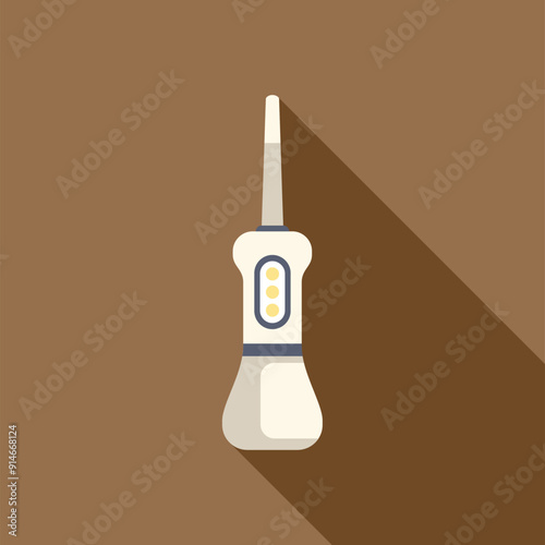 White electric water flosser with long shadow on brown background