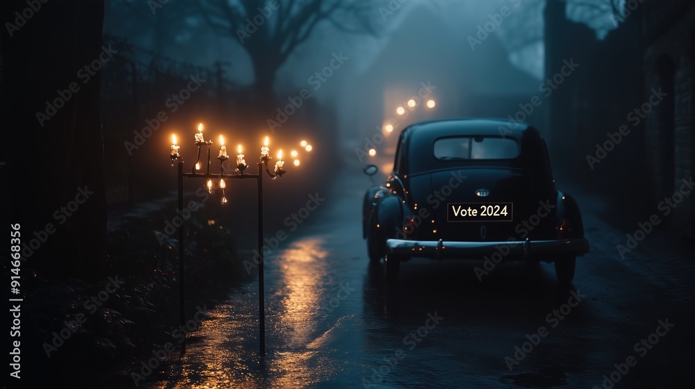 Historic street at dawn with Historic street at dawn with