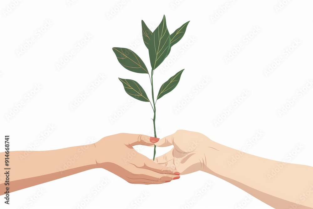 Hands nurturing a young plant symbolizing growth care and environmental responsibility in a minimalist drawing Hands nurturing a young plant symbolizing growth care and environmental responsibility in a minimalist drawing