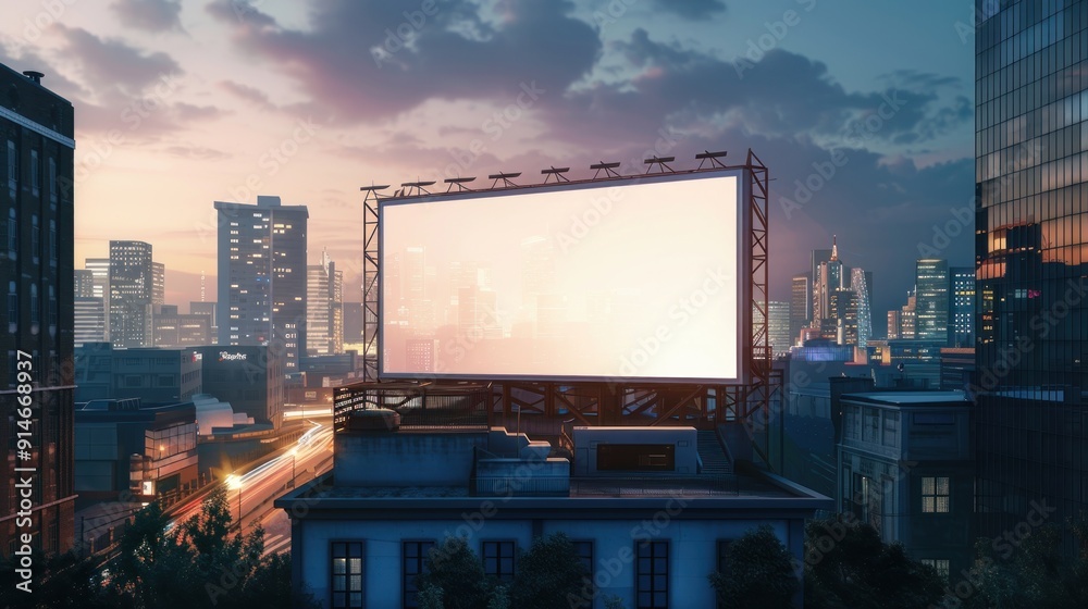 Blank Billboard in a Cityscape at Sunset Blank Billboard in a Cityscape at Sunset