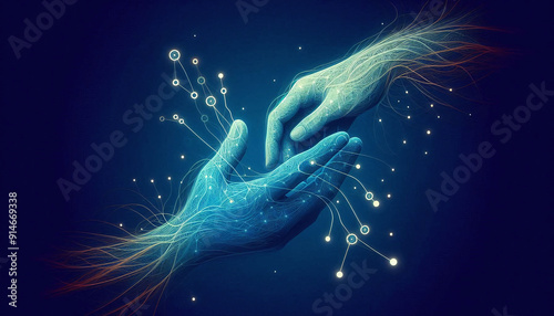 Individual sets of hands one belonging to a South Asian man, and the other to a Caucasian woman. Generative AI.