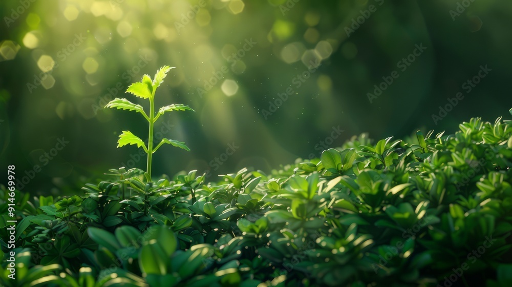 In this macro photo, the sunlight shines on the young plant like a spotlight, creating a soft glow that brings out the beauty of every detail of the fresh, hopeful leaves. In this macro photo, the sunlight shines on the young plant like a spotlight, creating a soft glow that brings out the beauty of every detail of the fresh, hopeful leaves.