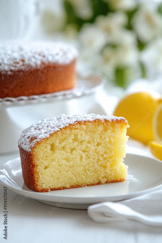 Delicious Slice of Lemon Cake on a Rustic Wooden Table Delicious Slice of Lemon Cake on a Rustic Wooden Table