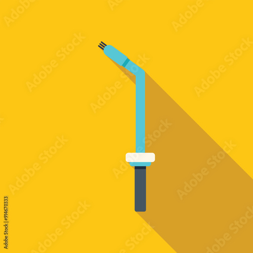 Dental irrigator cleaning teeth using water jet on yellow background