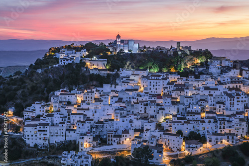 Evening view of the village of Casares in Andalusia.