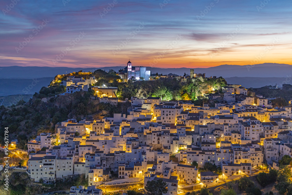 Evening view of the village of Casares in Andalusia.