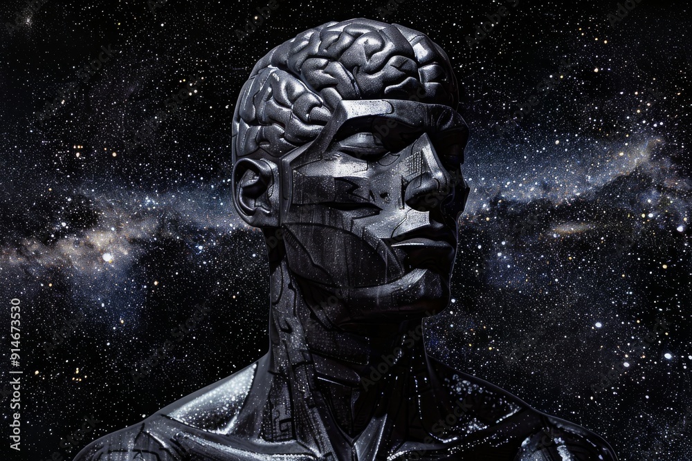 Starry sky merging with a brain illustrating the universe within and expansive cognitive realms Starry sky merging with a brain illustrating the universe within and expansive cognitive realms