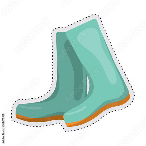 rain boots Autumn clothes sticker icon Vector