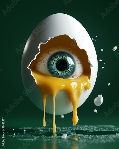 Surreal Eye in Cracked Egg with Melting Yolk photo