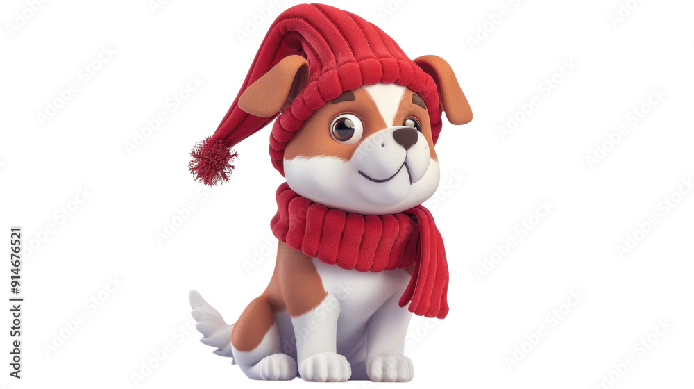 Cartoon autumn style concept cute dog wearing a red scarf and hat on transparent background Cartoon autumn style concept cute dog wearing a red scarf and hat on transparent background