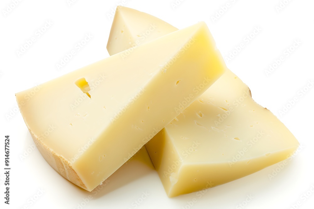 Three pieces of Swiss cheese on white background Three pieces of Swiss cheese on white background