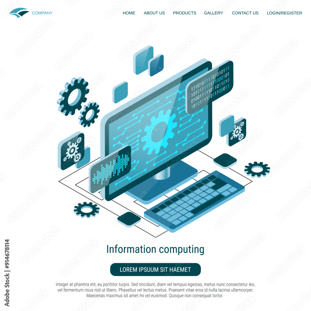 Information computing flat 3d isometric vector concept illustration Information computing flat 3d isometric vector concept illustration