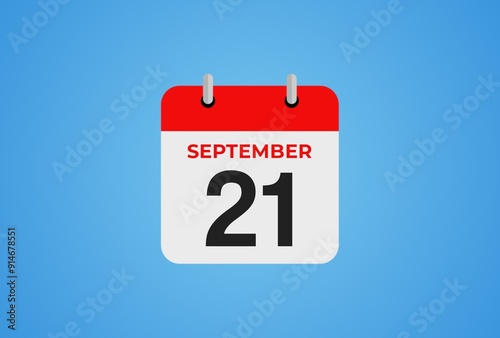 Icon calendar day. 21 September. 21th days of the month, illustration style. Date day of week Sunday, Monday, Tuesday, Wednesday, Thursday, Friday, Saturday. photo