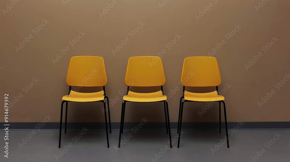 Obraz premium Minimalist Yellow Chairs Against a Brown Wall