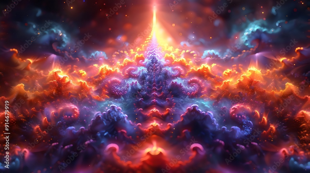 Fototapeta premium A colorful, abstract space scene with a bright orange