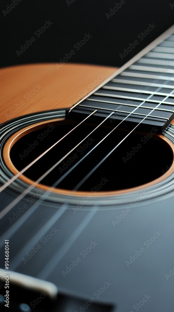 Close-up of Acoustic Guitar with Strings and Sound Hole Close-up of Acoustic Guitar with Strings and Sound Hole