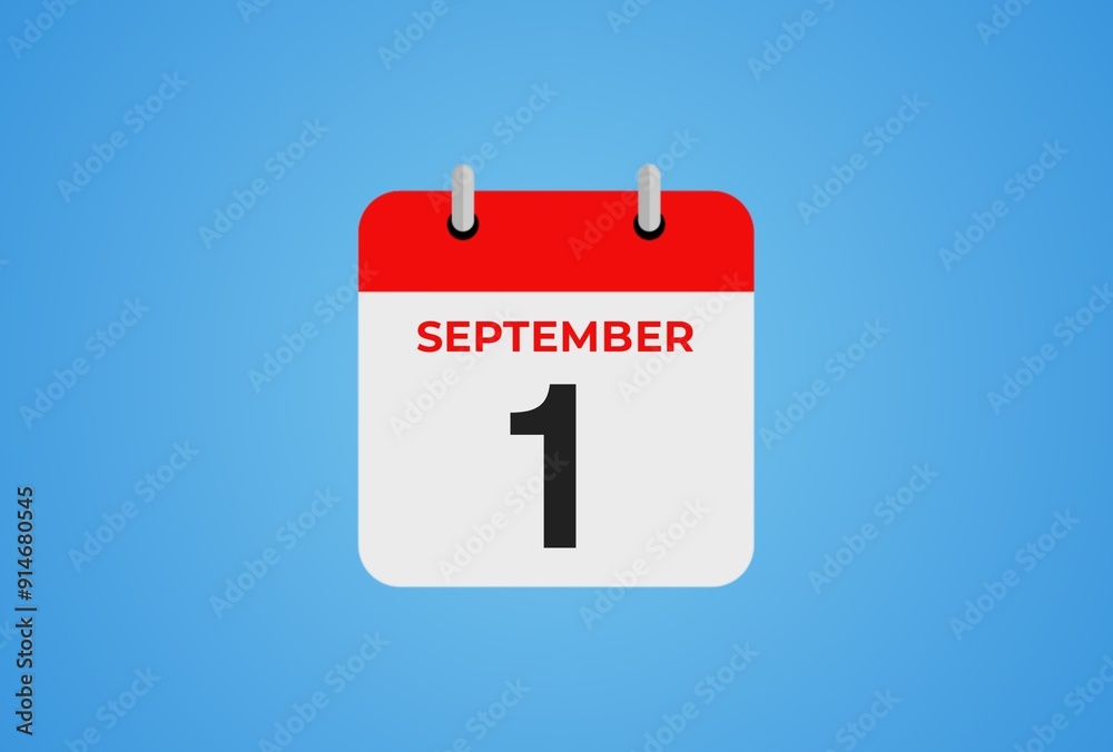 Icon calendar day. 1 September. 1th day of the month, illustration style. Date day of week Sunday, Monday, Tuesday, Wednesday, Thursday, Friday, Saturday. Icon calendar day. 1 September. 1th day of the month, illustration style. Date day of week Sunday, Monday, Tuesday, Wednesday, Thursday, Friday, Saturday.