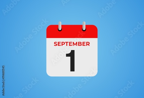 Icon calendar day. 1 September. 1th day of the month, illustration style. Date day of week Sunday, Monday, Tuesday, Wednesday, Thursday, Friday, Saturday.