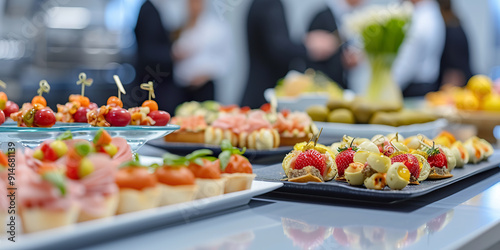 Appetizers with Strawberries, Cherry Tomatoes, and Cream Cheese on a Buffet Table.