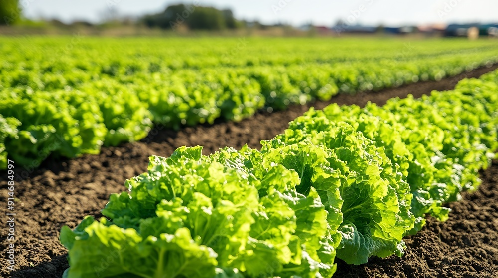 A lettuce field irrigated with solar energy in Turkey A large area where lettuce is grown Growing crops with rows of lettuce and renewable energy in a field on a sunny day : Generative AI