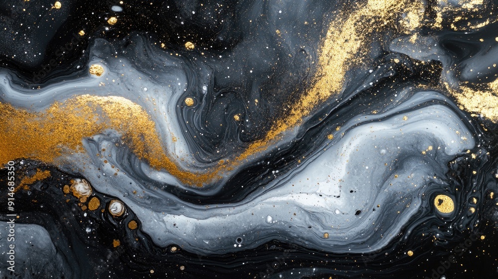 Abstract art with black, white, and gold swirls. Use as a background for your creative projects. Abstract art with black, white, and gold swirls. Use as a background for your creative projects.