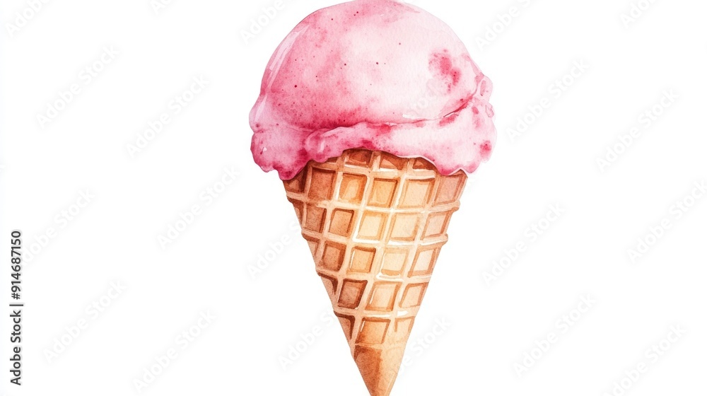 Cute and happy watercolor of a summer ice cream cone isolated on a clean white background This whimsical and colorful icon or design element evokes a sense of joy sweetness and summertime delight Cute and happy watercolor of a summer ice cream cone isolated on a clean white background This whimsical and colorful icon or design element evokes a sense of joy sweetness and summertime delight
