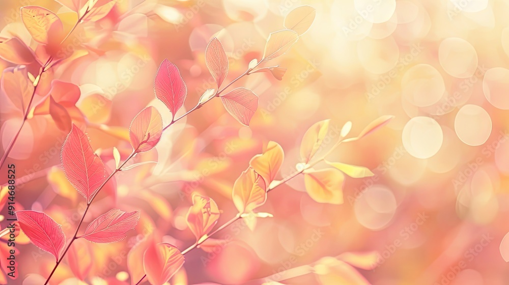 Golden autumn leaves gently sway under the warm sunlight, creating a dreamy atmosphere in a serene setting Golden autumn leaves gently sway under the warm sunlight, creating a dreamy atmosphere in a serene setting