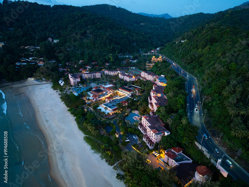 Aerial view beautiful sea in Phuket island Thailand, Top view over building houses near the beach in phuket thailand