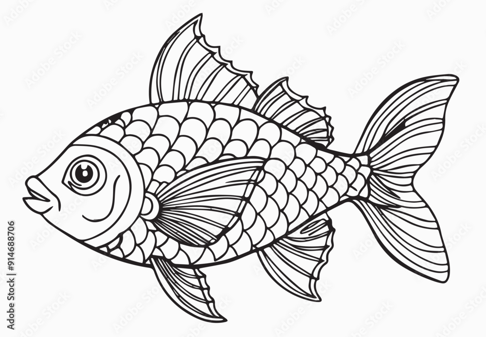 Fototapeta premium black and white fish mandala illustration.