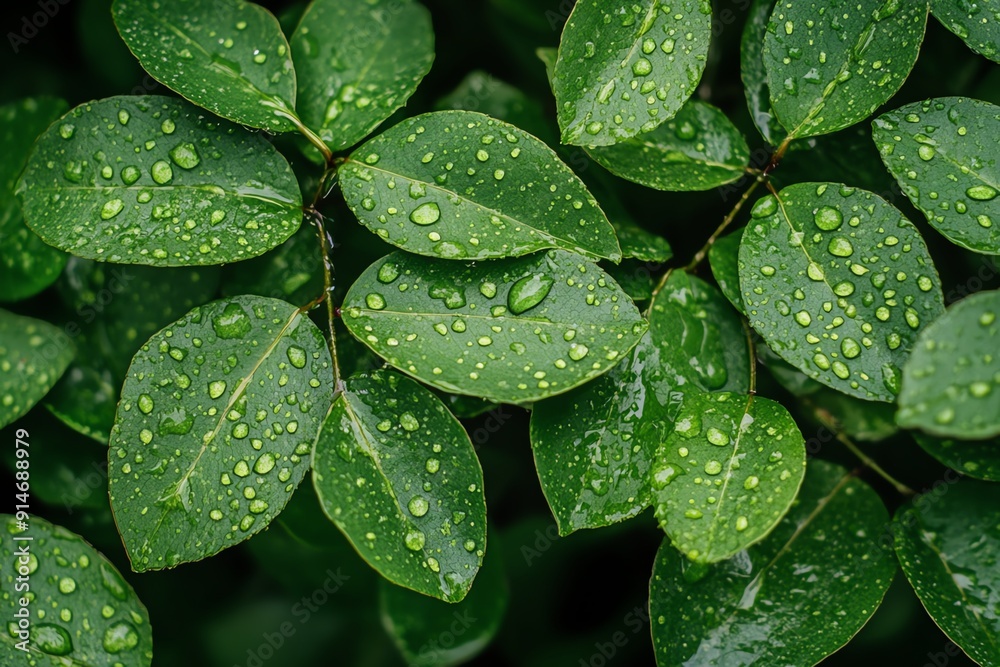 Closeup of water droplets on leaves, symbolizing natural beauty Closeup of water droplets on leaves, symbolizing natural beauty