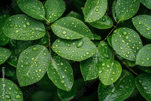 Closeup of water droplets on leaves, symbolizing natural beauty