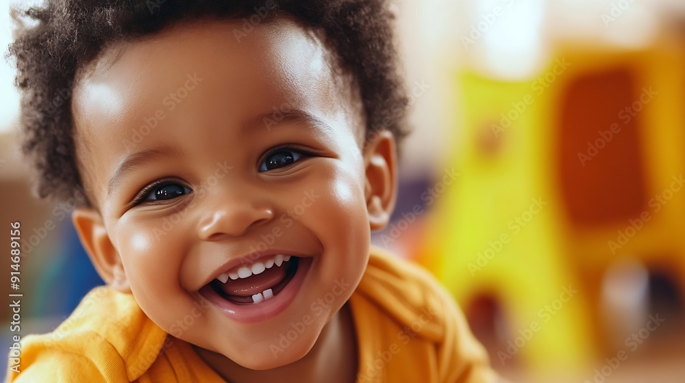 Little smiling boy playing African American toddler Positive kid Cute baby The concept of a happy childhood and child care : Generative AI