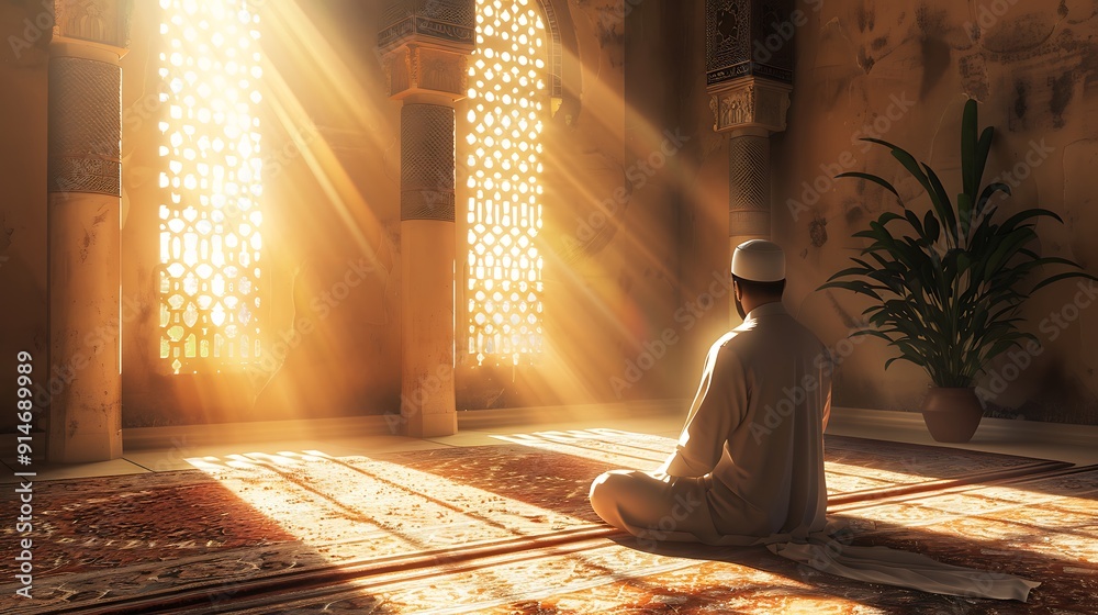 Fototapeta premium Man in Prayer in a Mosque