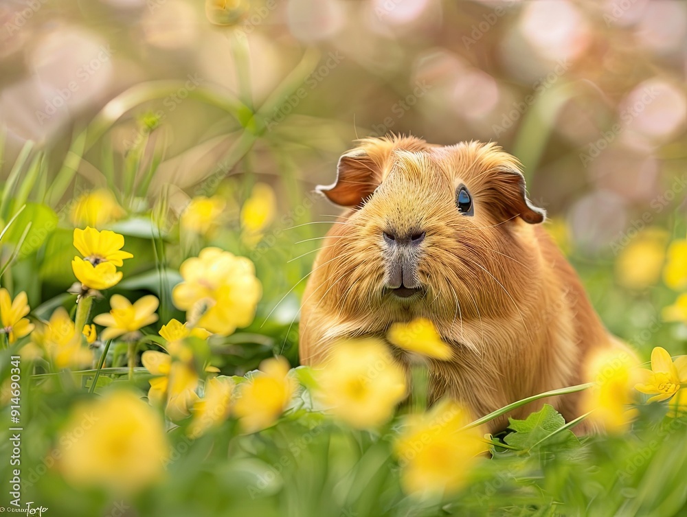 Guinea Pig isolated on spring background